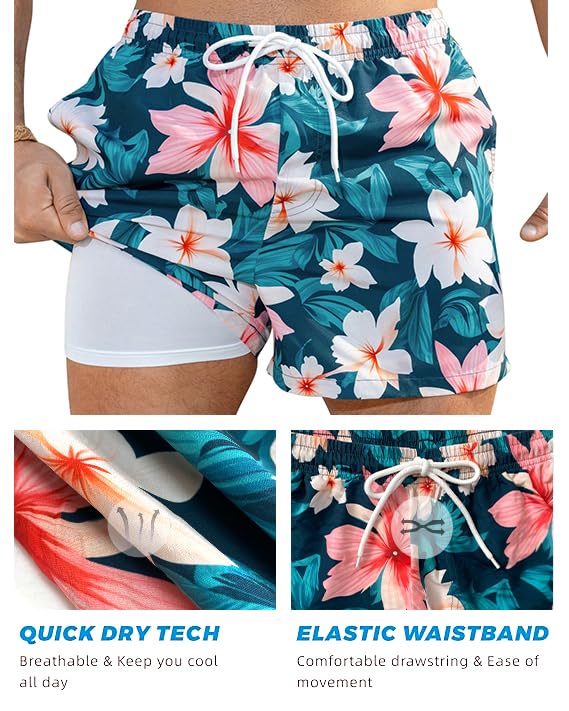 Men's 5 Inch Swim Trunks with Compression Liner Quick Dry Bathing Suits for Mens Board Shorts Swimwear4