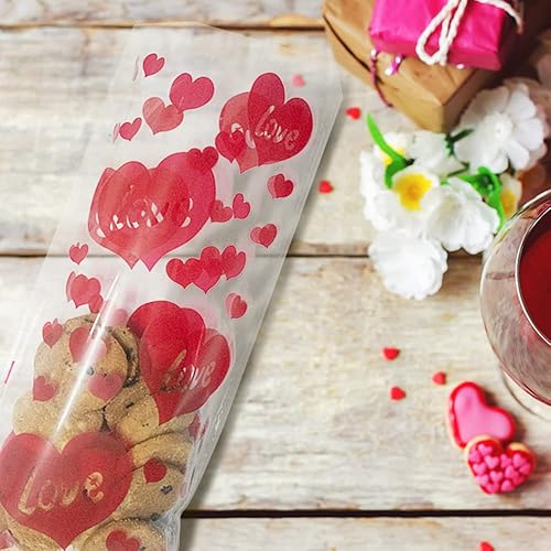 Miniatura 6 de 150 bolsas de celofán para el día de San Valentín, bolsas de regalo de celofán con corazón de cupido rojo, bolsas de regalo de celofán transparentes