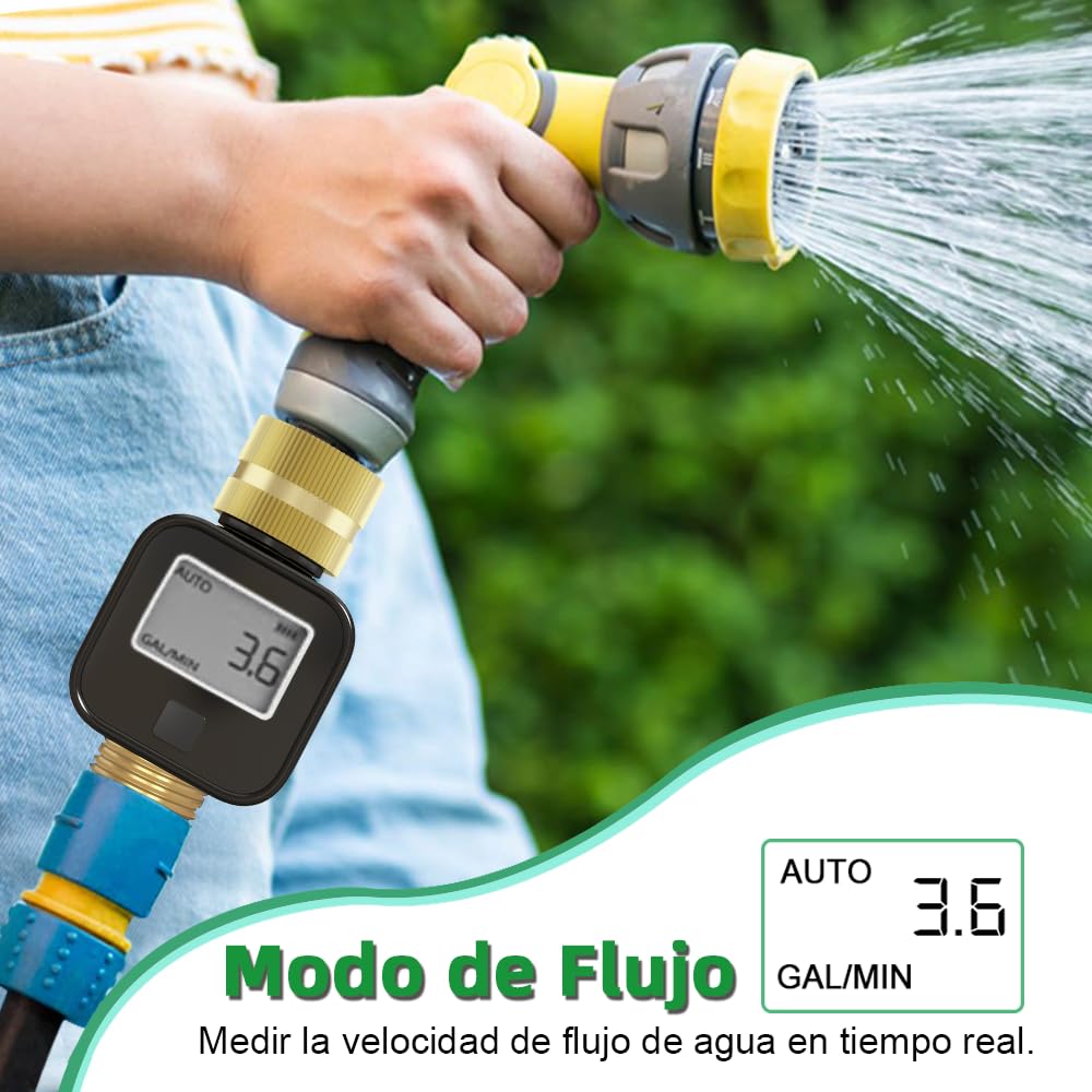 GIEX Medidor de flujo de agua con rosca de latón – Medición precisa en tiempo real – Compatible con mangueras de jardín, caravanas, aspersores y boquillas de riego