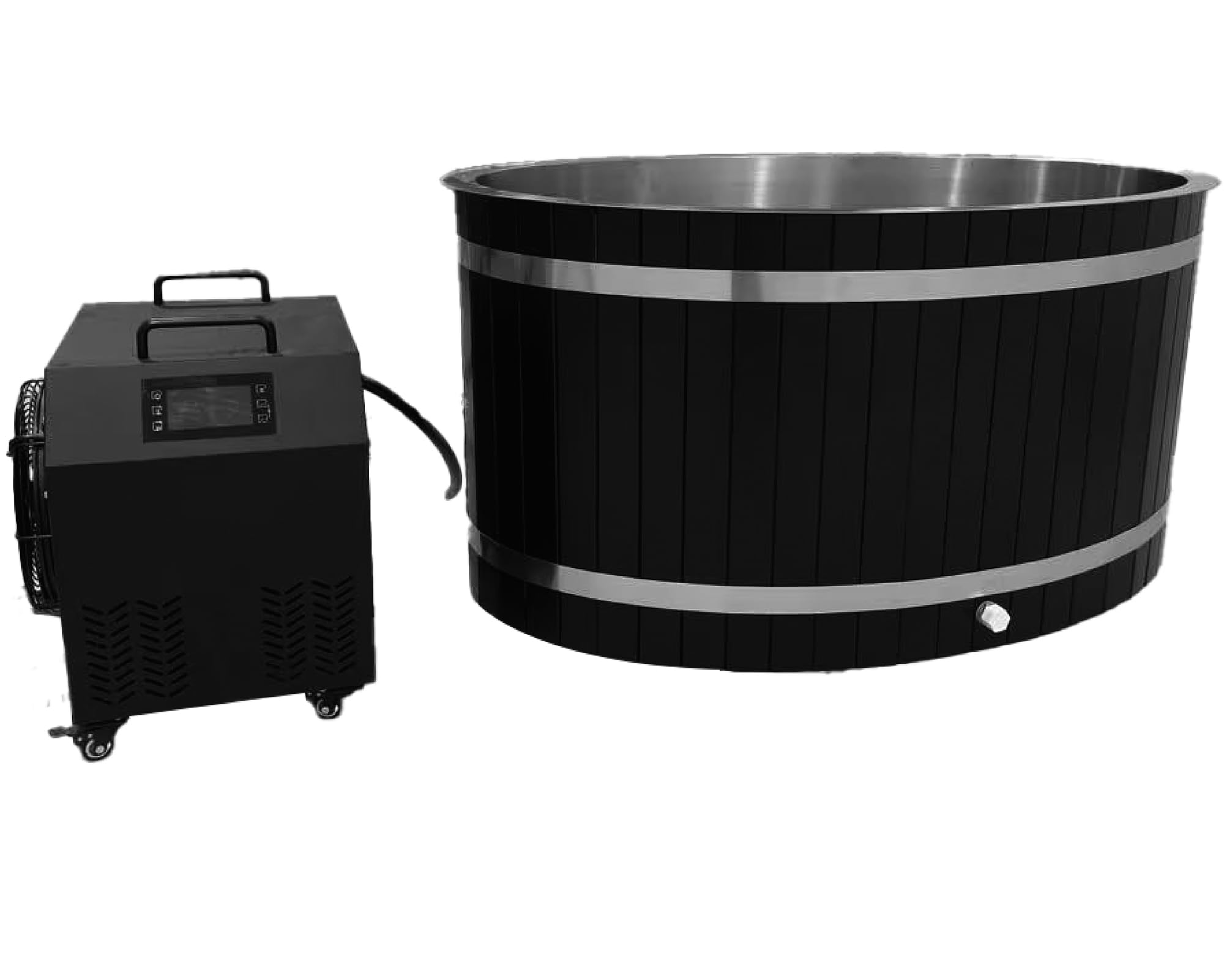 Cold Plunge Tub with 1HP Chiller, 500L for 2 Person,Cooling and Heating System, Canadian Red Cedar Bathtub, Stainless Steel Lining Base Cold Soak Tub Kit (Oval Cold Plunge with Chiller/Heater-Black)