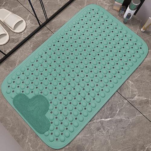 Letshop Duschmatte rutschfest Badewannenmatte 60×90 cm Anti-Schimmel Duscheinlage Badewanneneinlage,Fußbürste mit Rutschfesten Saugnäpfen - Blau Cover