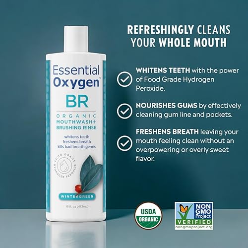 Miniatura 2 de Essential Oxygen Enjuague de cepillado orgánico certificado BR enjuague bucal natural para dientes más blancos aliento más fresco y encías más
