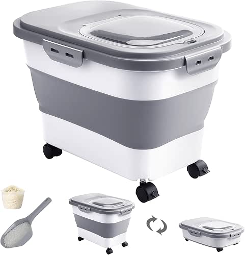 20-30 Lbs Rice Storage Container,Collapsible Food Storage Containers with Rolling