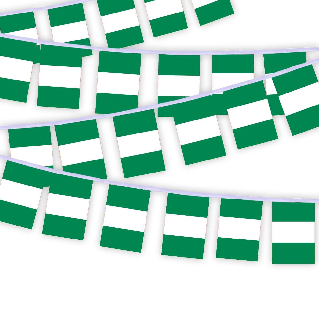 Pack of 30 Nigeria Flag Chain Flags, 10 Metres Nigerian Rectangle Rope Flags, Decorative Banners Used to Decorate Courtyards String Nigeria