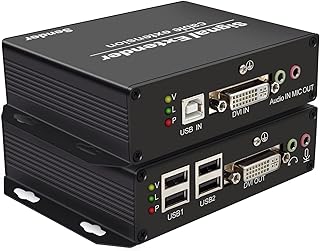 LornCeng 4K DVI KVM Extender Over Fiber up to 20KM, DVI Extender Over Single-Mode Fiber Optical Transmitter Receiver Over IP Zero Latency, 4 Ports USB2.0, IR Control, Bidirectional RS-232&Audio