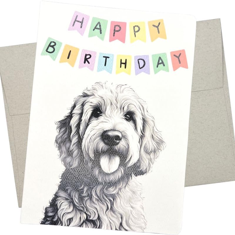 Mini Goldendoodle Birthday Card - Premium 5x7 Inch Folded Card, Blank Inside - Perfect Goldendoodle Birthday Cards for Men and Women - Doodle Birthday Card from Dog - 482