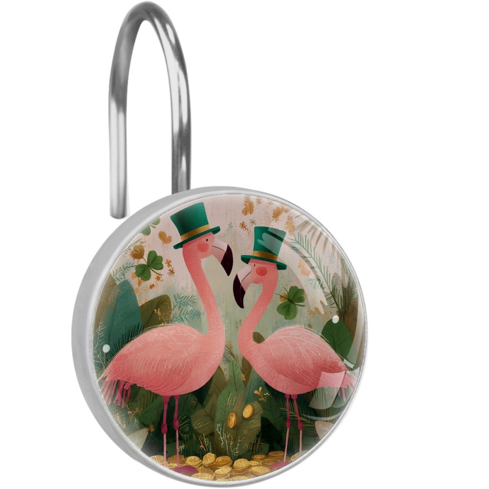VAPOKF Decorative Shower Curtain Hook: St. Patrick's Day Flamingo Rustproof Stainless Steel Shower Curtain Ring for Bathroom - Shower Curtain Hook & Hangers - Set of 12