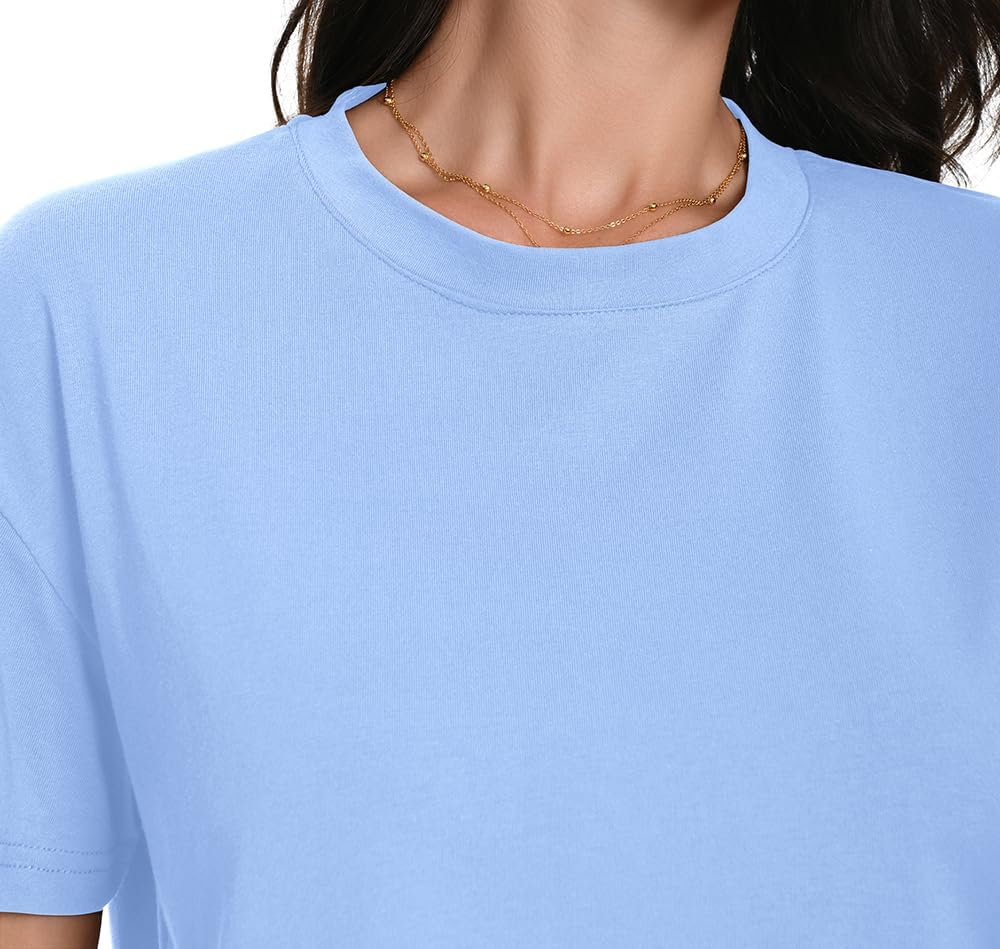 Workout Crop Tops Oversized Tshirts for Women Drop Shoulder Cotton Short Sleeve Tees Boxy Yoga Shirts 2026 - Image 4