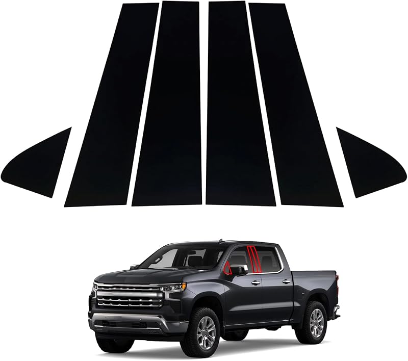Moldura de Pilar da Janela Preto Brilhante yeeluzan para Chevrolet Silverado 1500 e GMC Sierra 1500 2019–2022 – 6 unidades