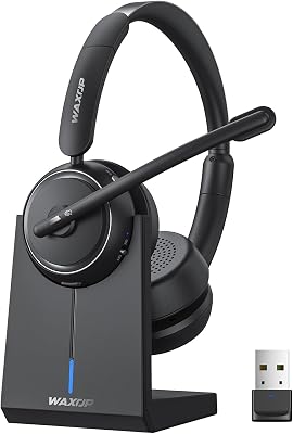 Wireless Headset with Mic for Work, Bluetooth Headset with Microphone Noise Cancelling & Mute Button, 65H Talk Time, Comfortable Wireless Headsets for Work/Call Center/Computer/Laptop/Calls