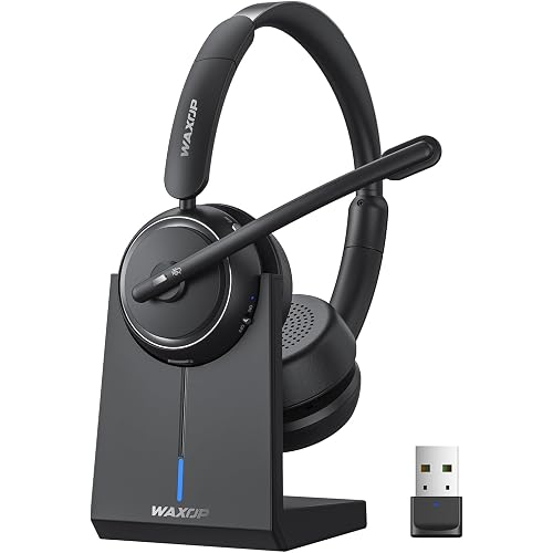 Wireless Headset with Mic for Work, Bluetooth Headset with Microphone Noise Cancelling & Mute Button, 65H Talk Time, Comfortable Wireless Headsets for Work/Call Center/Computer/Laptop/Calls