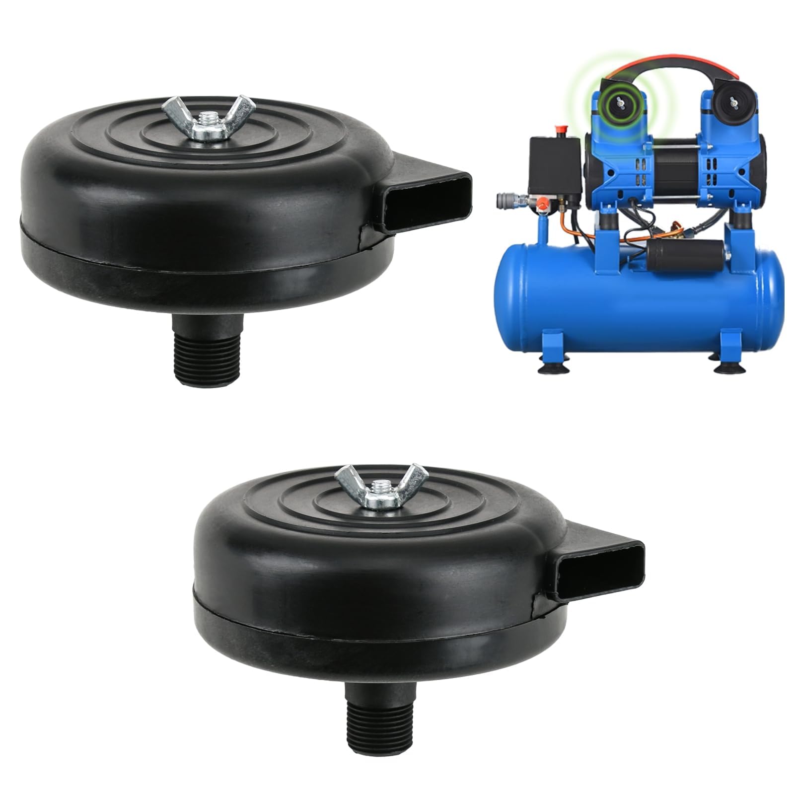 Air Compressor Silencer Filter 16 mm 3/8 PT Pack of 2, Metal Thread Air Compressor Muffler Silencer, Air Compressor Intake Filter Muffler for Blower Exhaust Systems Black