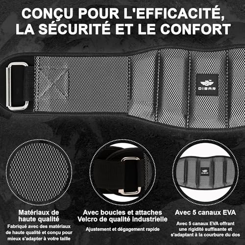DIBAR Ceinture musculation homme et femme Ceinture de force musculation, fitness, powerlifting, deadlift, crossfit Augmente l'intensité, la sécurité et le confort. Ceinture lombaire – Image 6