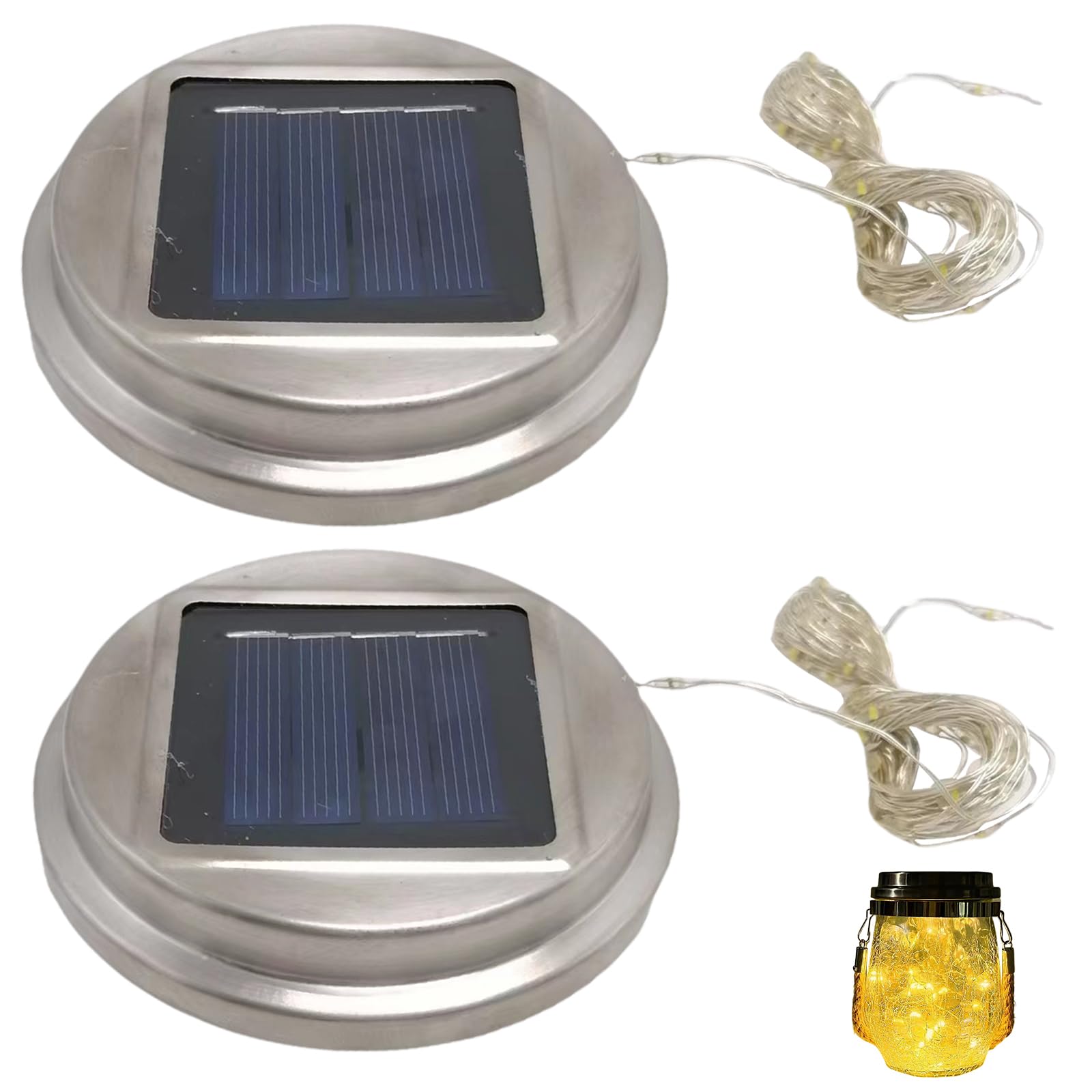 2PCS Replacement Solar Light Parts, 30 LED Solar Watering Can Lights, Waterproof Round Replacement Light Tops, DIY Garden Fairy Lights Outdoor Warm White