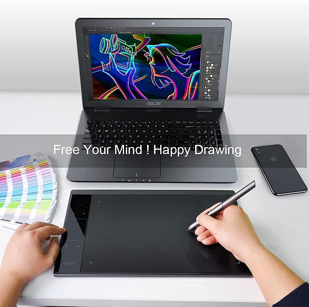 Tavoletta Grafica 10x6 Pollici con Touchpad Intelligente e 4 Tasti Scorciatoia, Tavola Grafica VEIKK A30 con Penna Senza Batteria e Pressione di 8192 Livelli Professionali