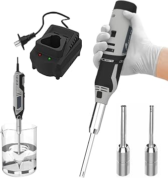 Lab Handheld Homogenizer, High Speed Disperser Emulsifier Mixer, 6 Speed Level, Stainless Steel Probe 0.5mL-250mL, Small Homogenizer for Cosmetic Lotion Laboratory,BatteryCharging-10mm+6mm