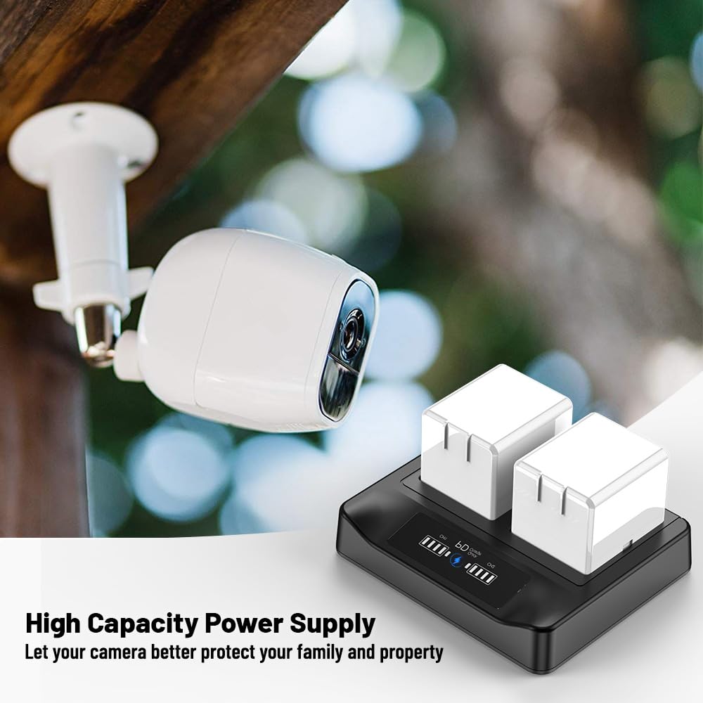 Batteria di ricambio da 3800 mAh compatibile con fotocamera Arlo Pro, Pro 2, con stazione di ricarica rapida PD (2 batterie+1 caricabatterie)