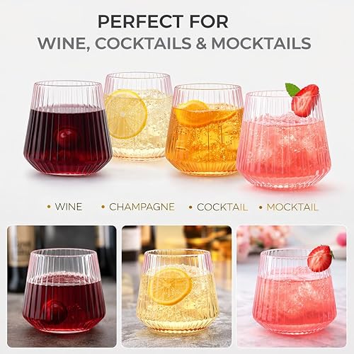 Miniatura 6 de 40 unidades de copas de vino, champán y whisky sin tallo irrompibles de plástico elegantes y duraderas de Origami Ripple, desechables