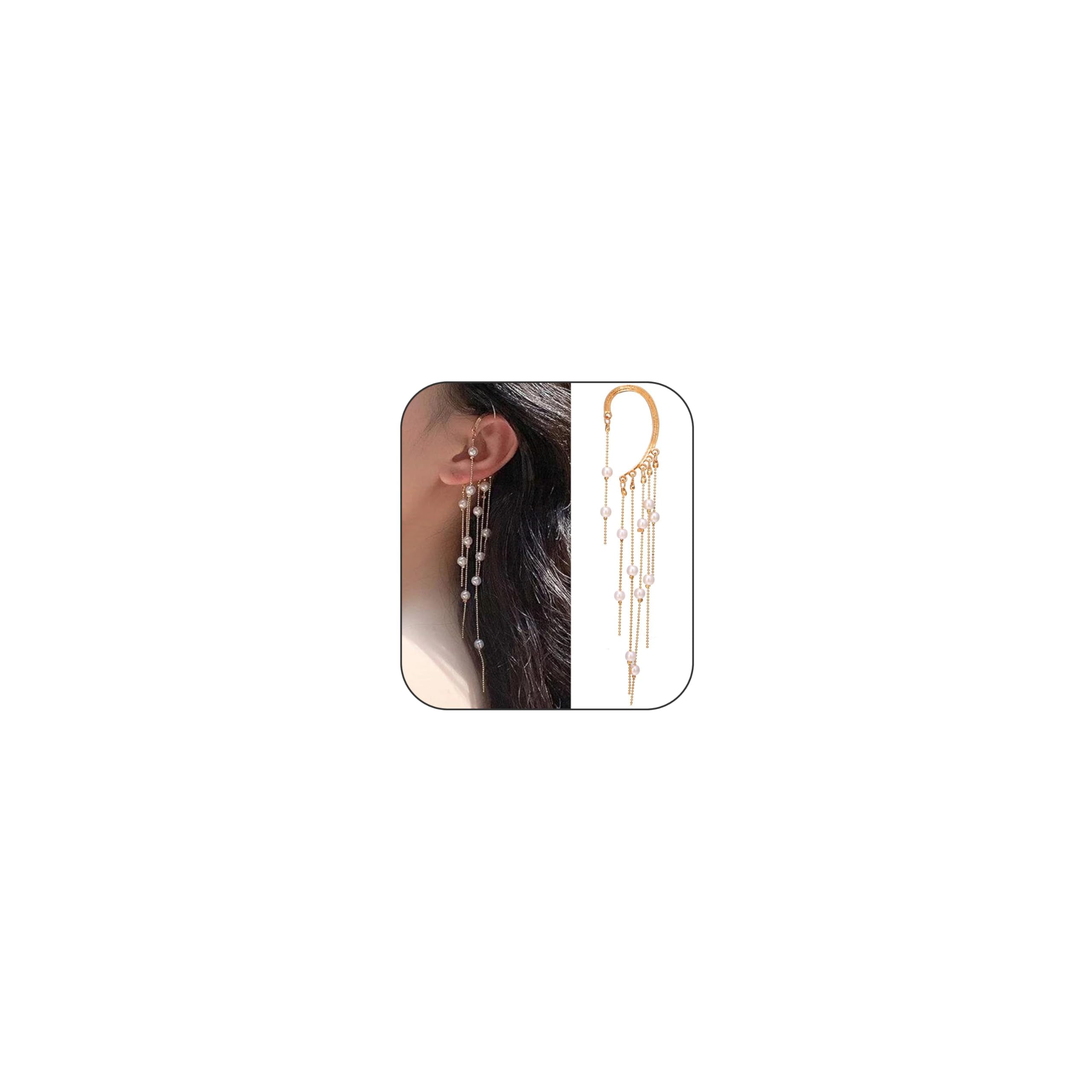 Bohemian Pearl Tassel Ear Cuffs for Women Elegant Non-Piercing Dangle Beaded Chain Clip-On Earrings Vintage Boho Ear Wrap Jewelry for Wedding Festival Beach Party-image-22