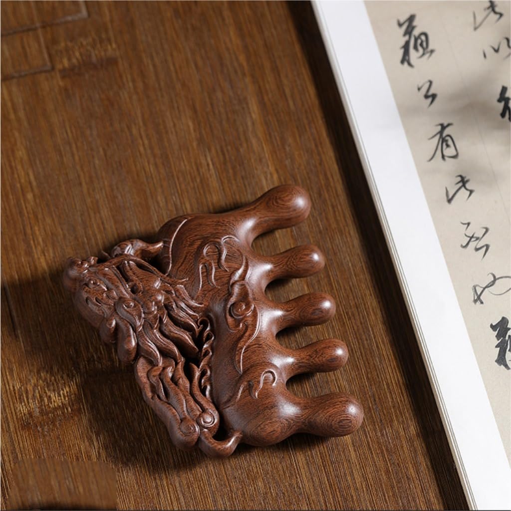 Peruka Grzebień Kirin Carved Wide-tooth Comb Five-tooth Meridian Comb Wooden Massage Comb Chinese Retro Comb Duże grzebienie do włosów