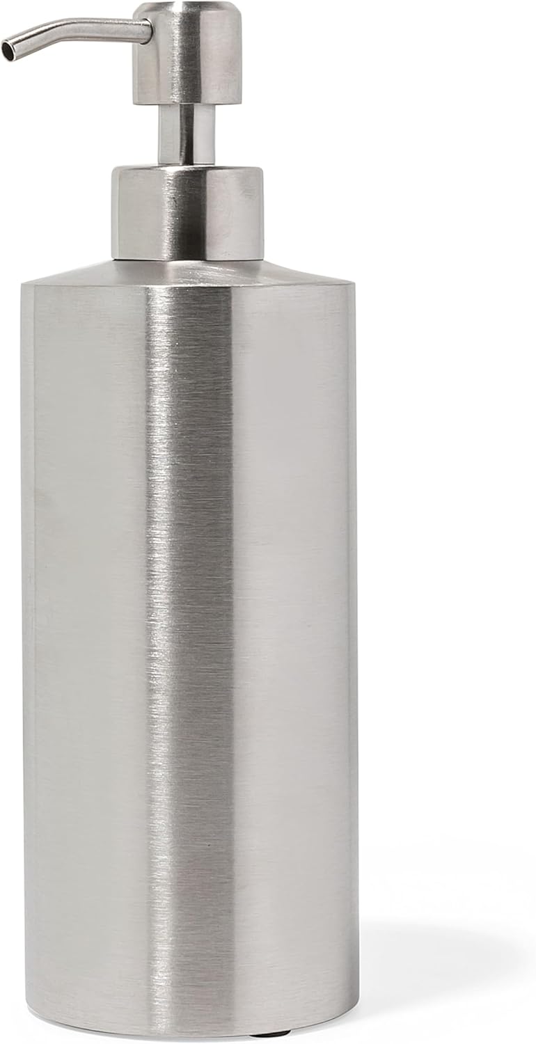 Silver Soap Dispenser for Kitchen & Bathroom – 15 oz Refillable Resin Pump Bottle for Dish Soap, Hand Soap, Shampoo, Conditioner – Modern Countertop Dispenser with Non-Slip Protective Pads