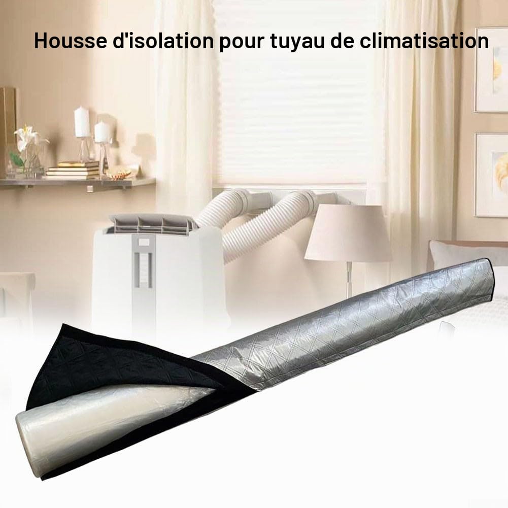 DAZZLEEX Housse de tuyau de climatiseur, housse de tuyau d'air portable isolante pour une installation facile 150 x 53,3 cm (argent)