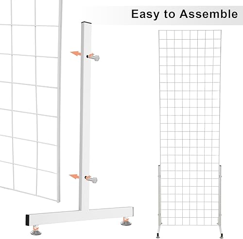 Miniatura 4 de Zonon 2 paneles de rejilla de pared de 6 pies con patas en T, paneles de rejilla de alambre de metal, estante de exhibición de alambre de pie para