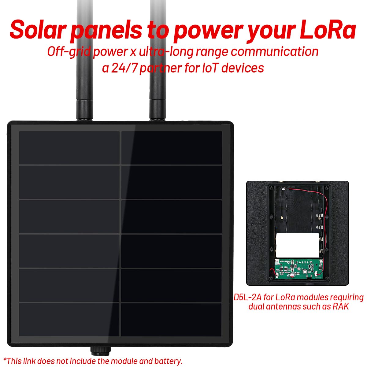D5-2A 5W Solar Panel System for Rak4631 LoRa Module for DIY Meshtastic Meshcore LoRa Node Kits with 868MHz & 2,4g BLE Antenna