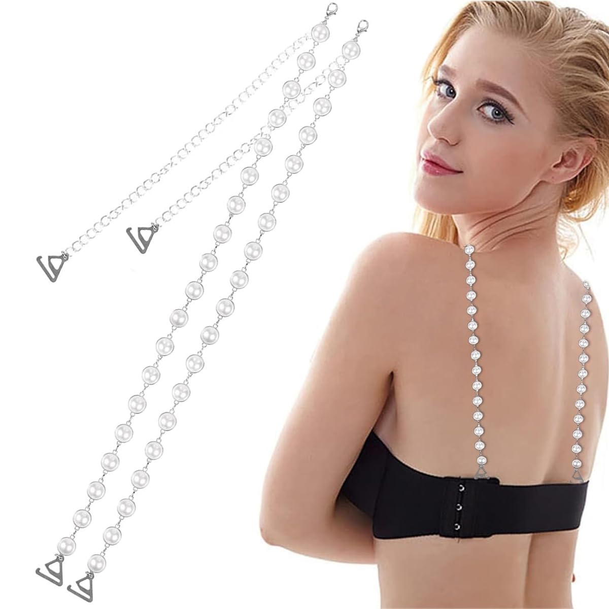 1/2 Pairs Pearl Bra Straps for Women Fancy Floral Pearl Straps for Bra Women Chic Beaded Shoulder Strap Replacement for Dress, Off-Shoulders, Evening Dress