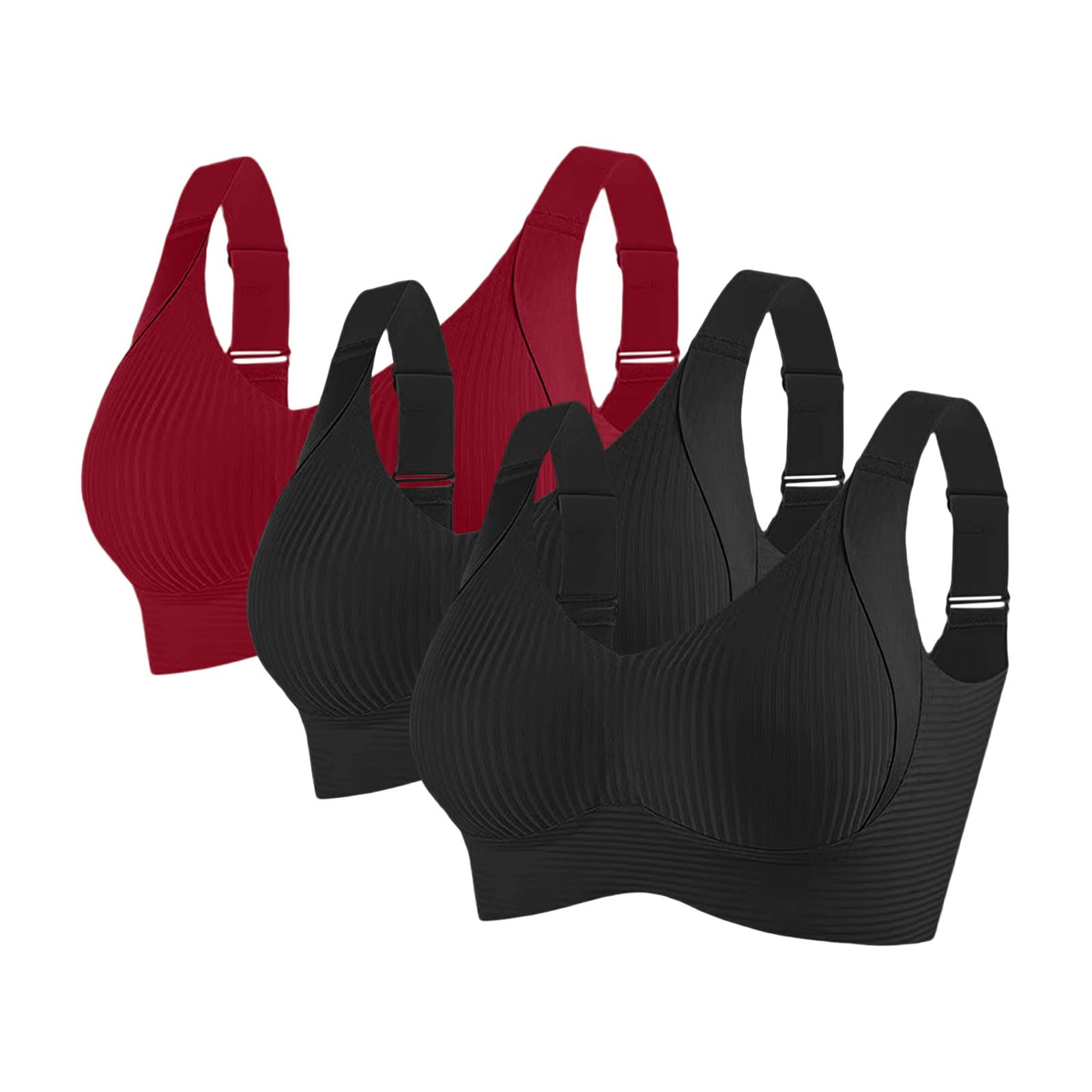 Reggiseni Comfort da Donna UK Sport Push Up Senza Cuciture Confezione da 3 Wireless a Costine Grandi Seni Cadenti Top da Donna Anziani Sport Support Lift Reggiseno Morbido Regolabile Comfort ad Alto