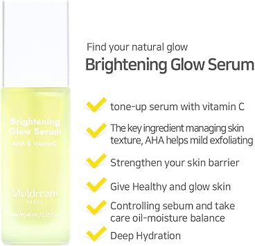 MULDREAM AHA ve C Vitamini İçeren Aydınlatıcı Işıltı Etkili Kore Serum 40ml – Peeling & Anti-Aging Bakım