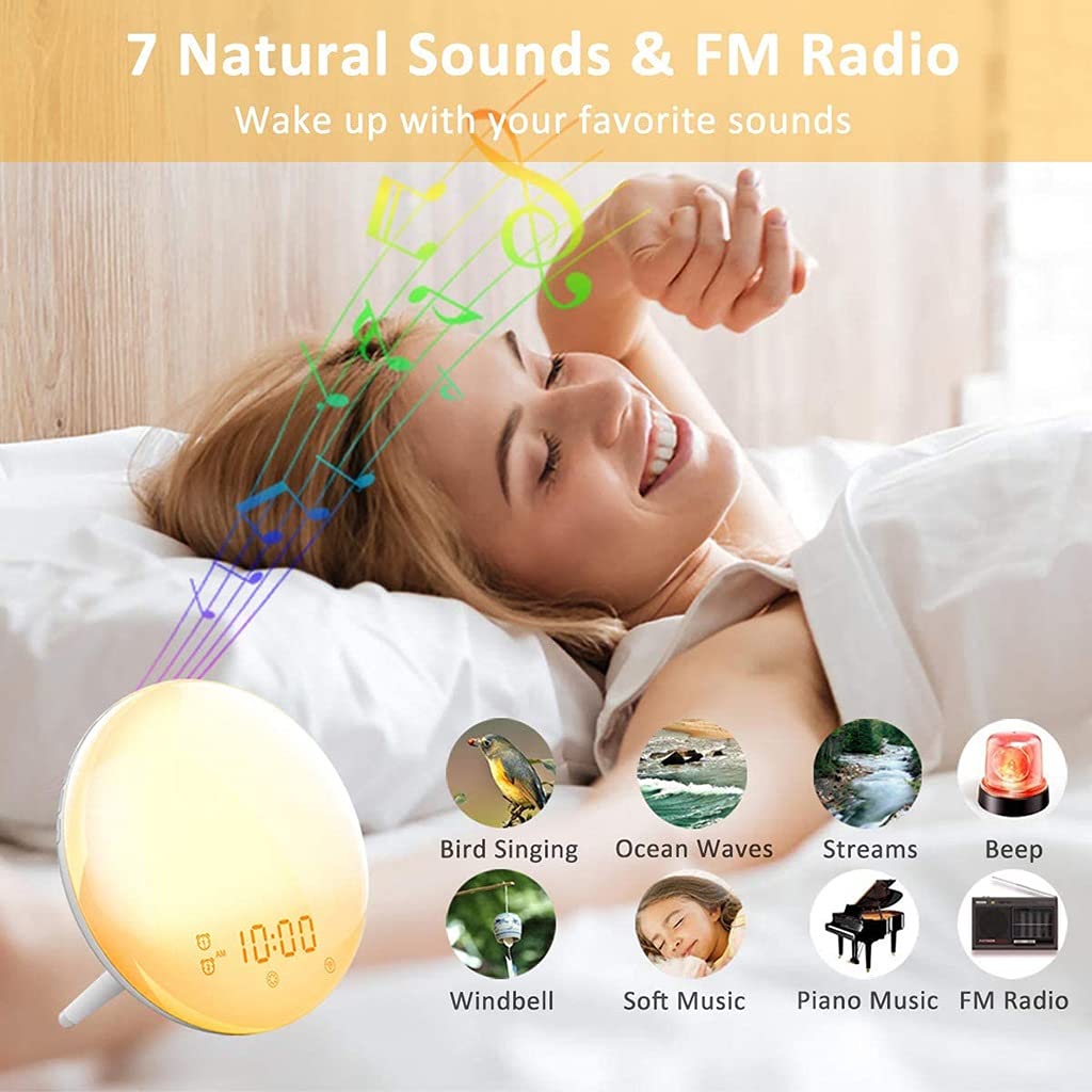 Luz de Despertador WiFi Inteligente, Despertador de Luz Natural, Simulación de Amanecer/Atardecer, Trabaja con Alexa, 4 Alarmas, Función de Repetición, 2 Piezas