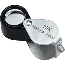 20x Hastings Jewelry Triple Loupe Magnification Mini Foldable Optical Glass Magnification Gem Tool Pocket-Sized 16mm Stainless Steel Body Gems Loupe Magnifying Glass for Gems, Coin, Jewelry, Stamps
