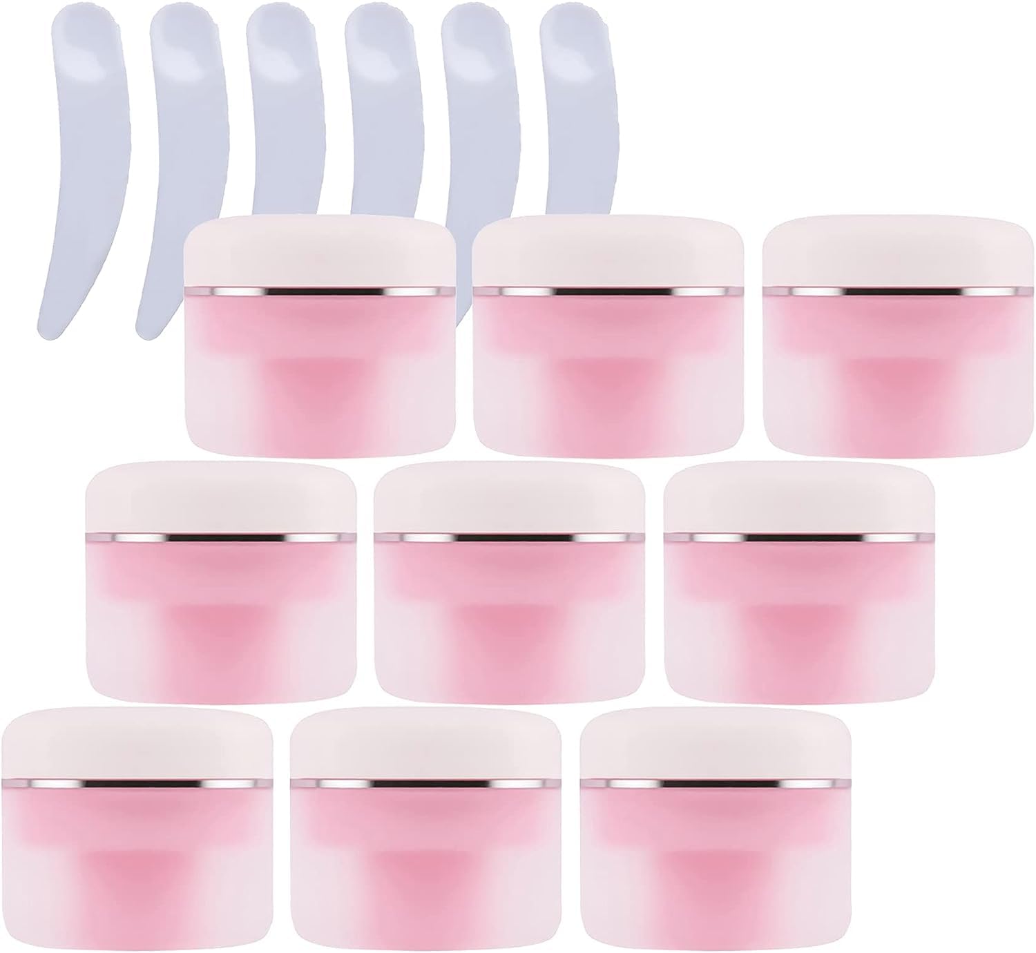 FLYIODFCXV cosmetic jar, Pack of 24, Empty Pink Double Wall Plastic Cosmetic Jars with Silver Ribbon(30ml)