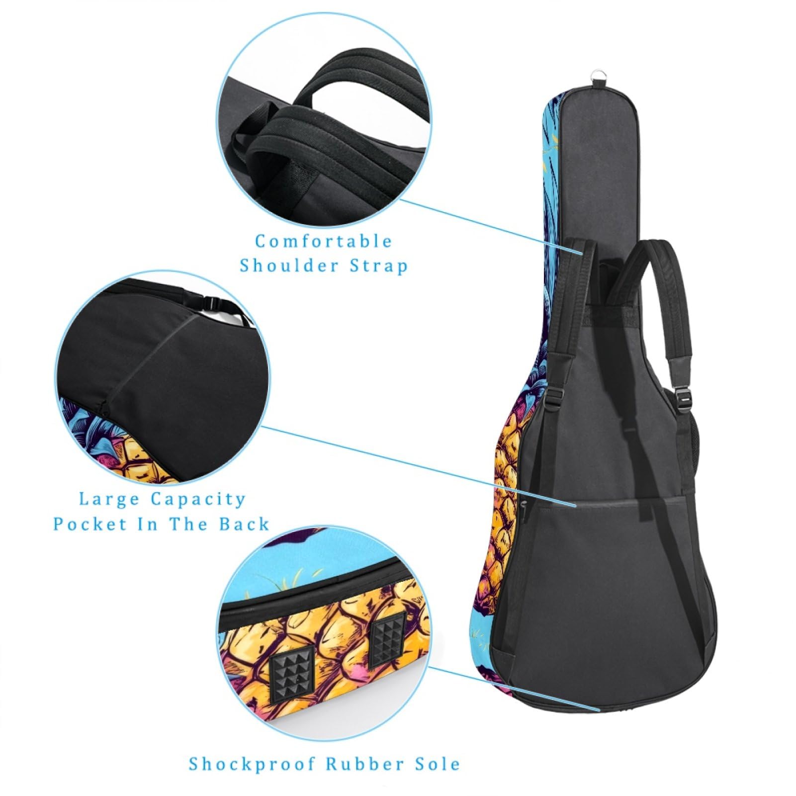 43 Zoll Akustikgitarre Softcase mit Rucksackgurt und 2 Taschen Früchte blauer Hintergrund, ohne Polsterung, Rucksack Wasserdicht Oxford Tuch Bassgitarre Gigbag für Konzertgitarre,