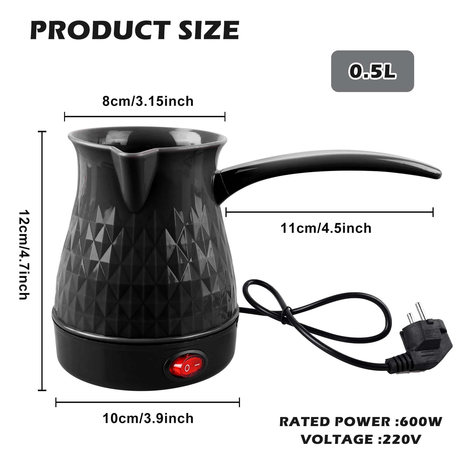 Caffettiera elettrica 500 ML 600 W caffettiera elettrica turca caffè caffettiera elettrica lavabile caffettiera elettrica turca caffettiera per casa, ufficio, mocca e tè