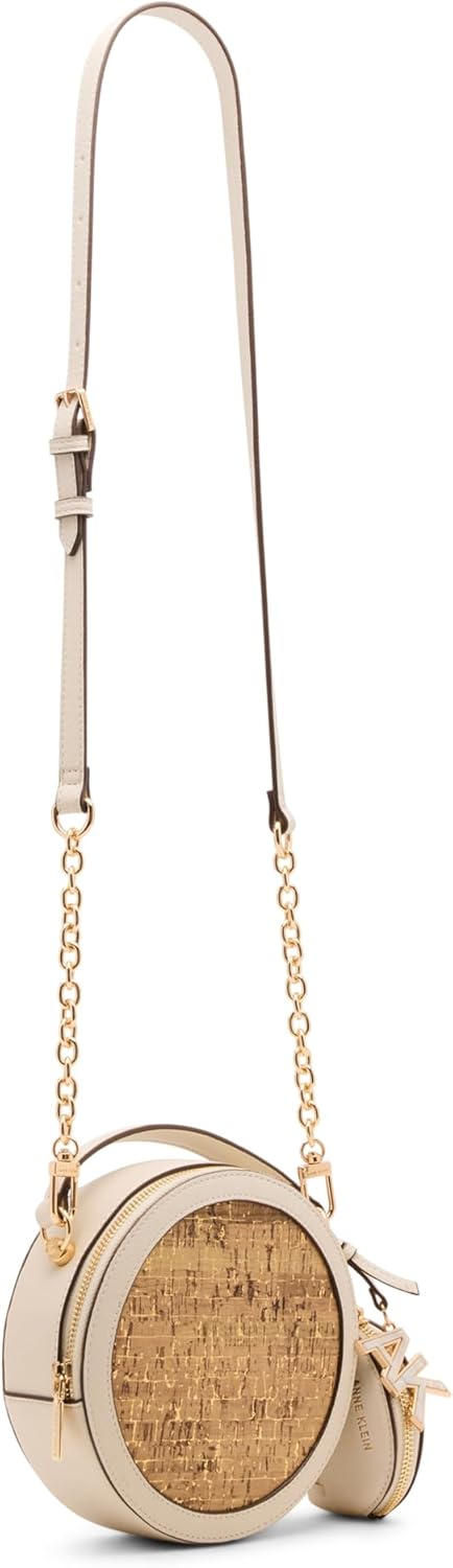 Anne Klein Womens Cork Circle Bag with Convertible Strap, Parchment