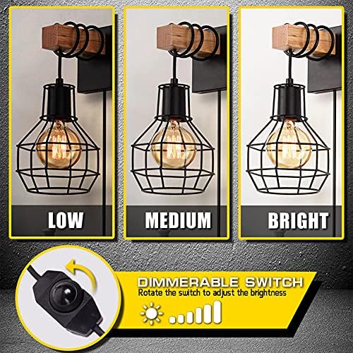 Lightess Plug in Wall Sconce Dimmable, Wall Light with Dimmer On/Off Switch, Industrial Metal Black Wall Lamp for Living Room LG9872949