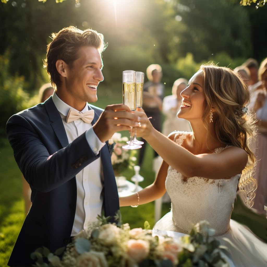 Set Of 2 Mr And Mrs Champagne Toasting Flutes For Bride And Groom, Wedding Wine Glasses For Newlyweds, Engagement Gifts: Champagne Glasses