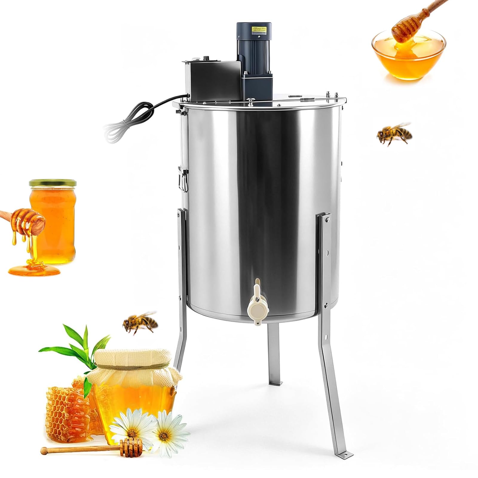 QYLTTDM Electric Honey Extractor, 140w 4/8 Honeycomb Drum Spinner Extractor, 370 Rpm Stainless Steel Honey Spinner, Beekeeping Extractor Equipment For Efficient Honey Harvesting