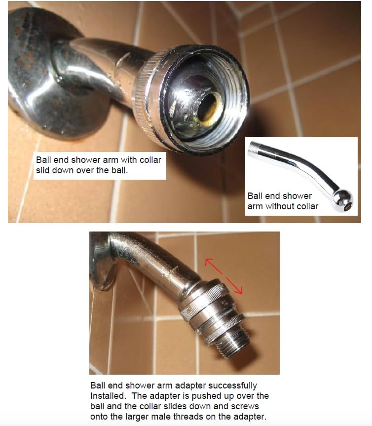 Chrome Shower Arm Ball Adapter for 1/2 Inch Heads