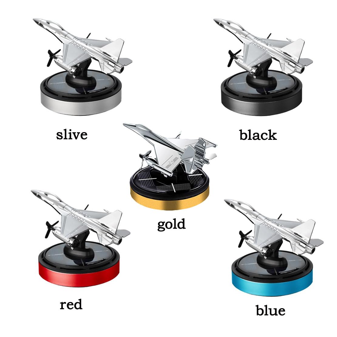 Difusor Solar de Aceites Esenciales para Coche, Diseño de Avión, Base de Aleación, 5 Colores Disponibles (slive, Fighter Style)