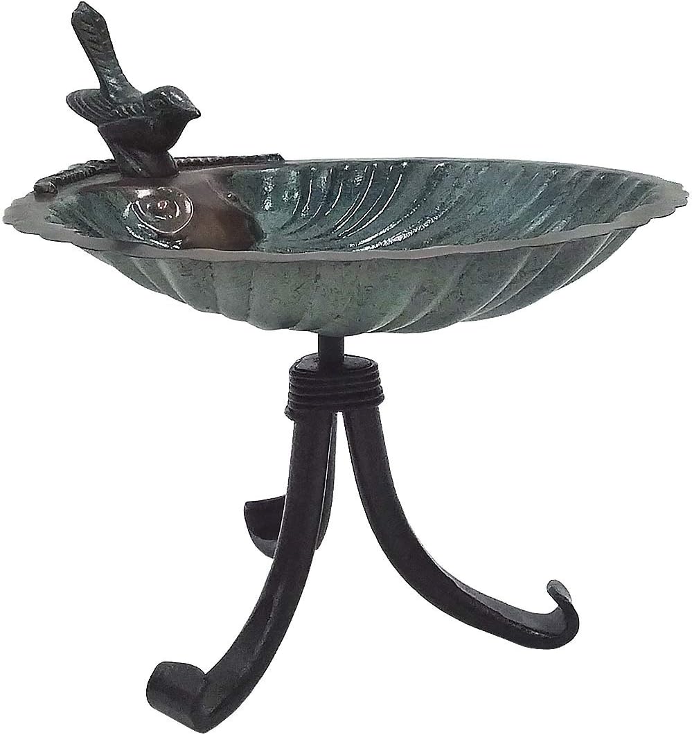 Achla Designs BBM-01-TR Scallop Shell Tripod Stand Birdbath, Antique Brass Plated, Black