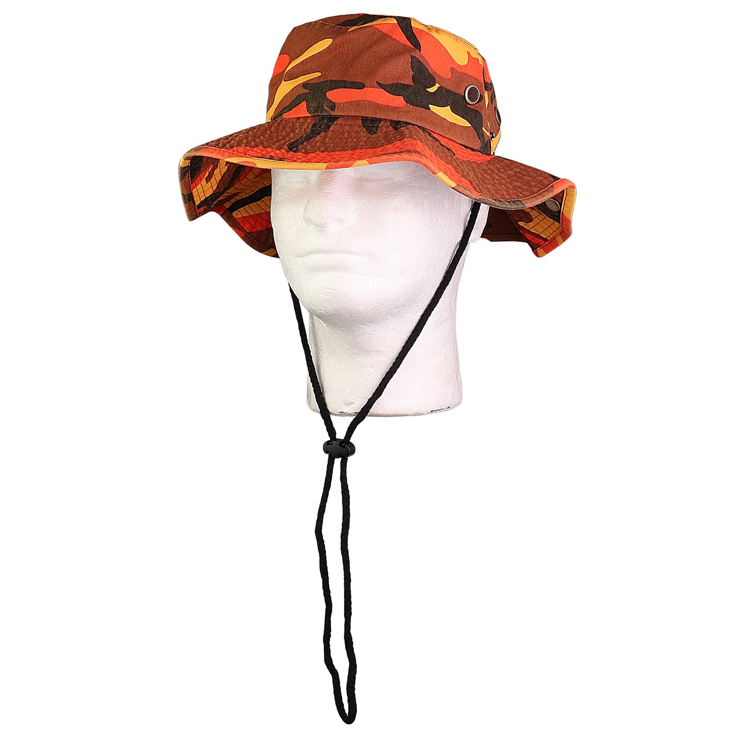 Sombrero de ala ancha para senderismo, pesca, safari, boonie, 100% algodón, protección solar UV para hombres y mujeres, actividades al aire libre, Camuflaje naranja, Large/X-Large