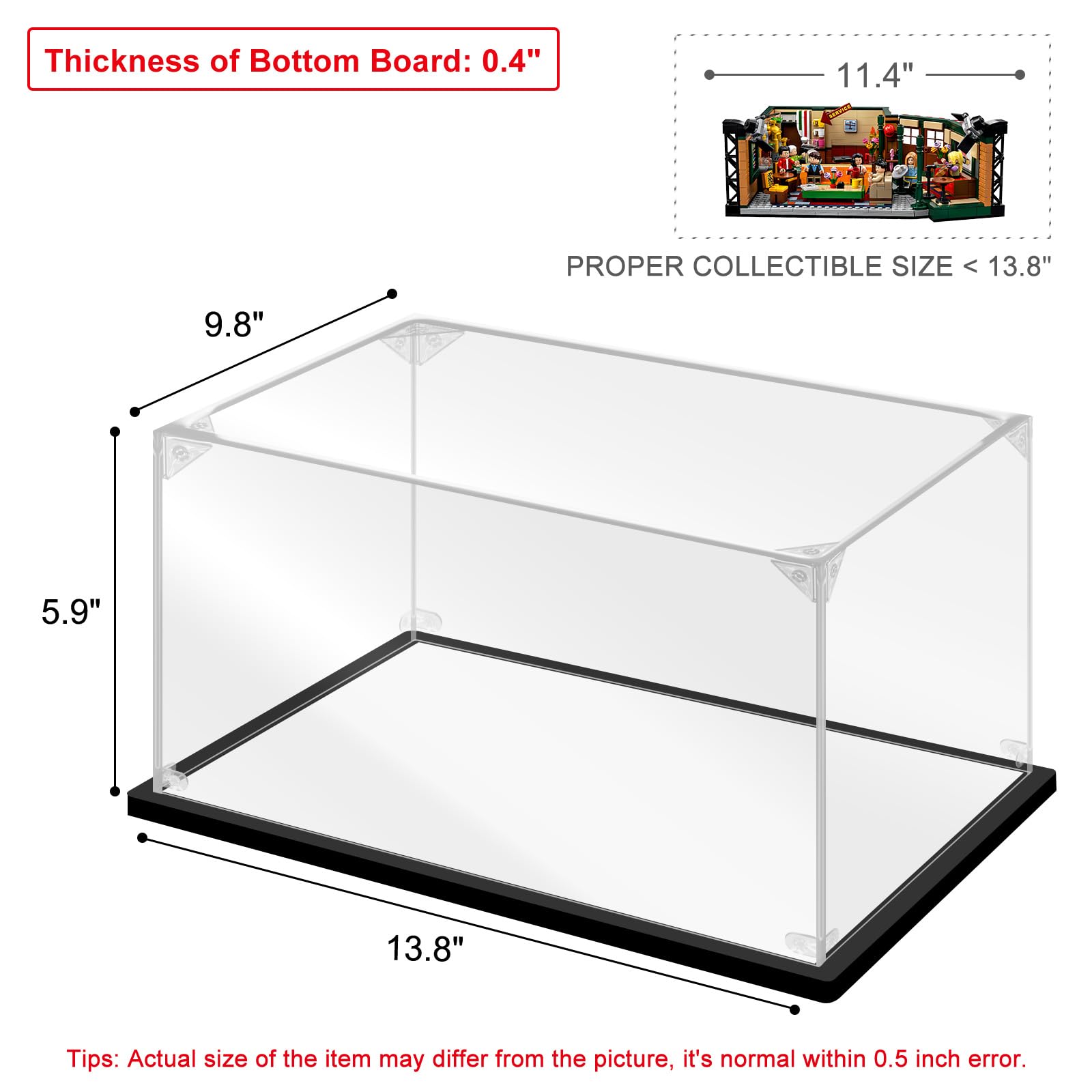 Instnovny Acrylic Display Case for Collectibles Assemble Display Box for Lego 21319 Building Kits Clear Acrylic Case for Display Action Figures Car Model Toys(Black,13.8*9.8*5.9 inch)