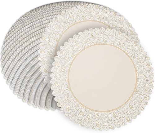 Shabby Chic - Juego de 50 manteles individuales de encaje, papel desechable, suministros de fiesta vintage, marfil/nude