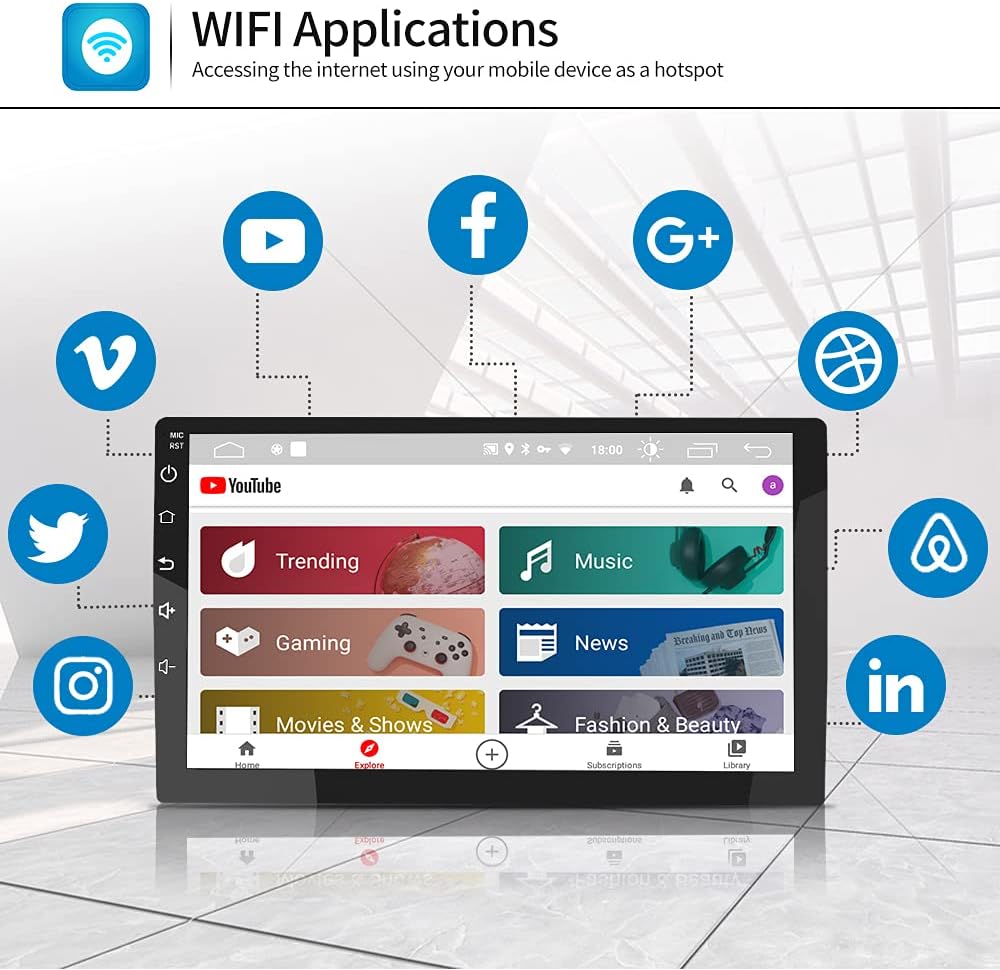 AWESAFE car radio stereo installed in a Jeep Grand Cherokee dashboard.