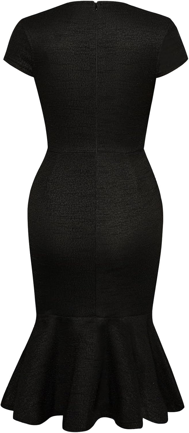 GRACE KARIN Womens Tweed Bodycon Fishtail Party Dress for Summer Spring Fall Winter Black (Solid) - Image 3