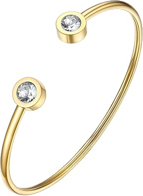PROSTEEL Birthstone Cuff Bracelets for Women Stainless Steel