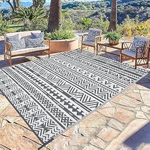 SHACOS Buitentapijt voor tuin, grijs, 150 x 240 cm, buitentapijt, tuintapijt, plastic strotapijt, terrastapijten, omkeerbaar, uv-bestendig, campingtapijt, geometrische buitentapijten voor terrassen,